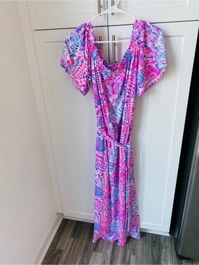 Lilly Pulitzer Moriah midi dress razberry sea you soon  medium large nwt women’s